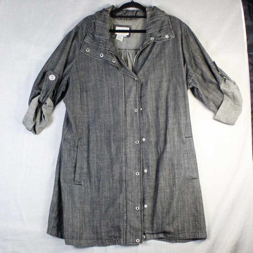 Live a Little Denim Utility Jacket 2X Gray Roll Tab Sleeve Gorpcore Minimalist